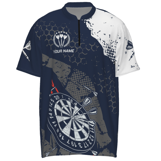 Retro Herren Darts Quarter Shirt mit marineblauem weißen Muster KH767 - Climcat