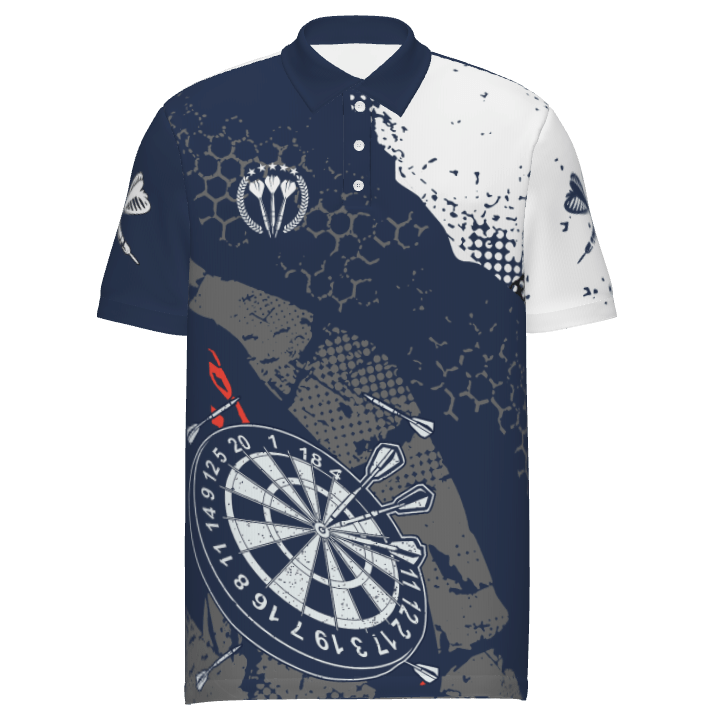 Retro Herren Darts Quarter Shirt mit marineblauem weißen Muster KH767 - Climcat
