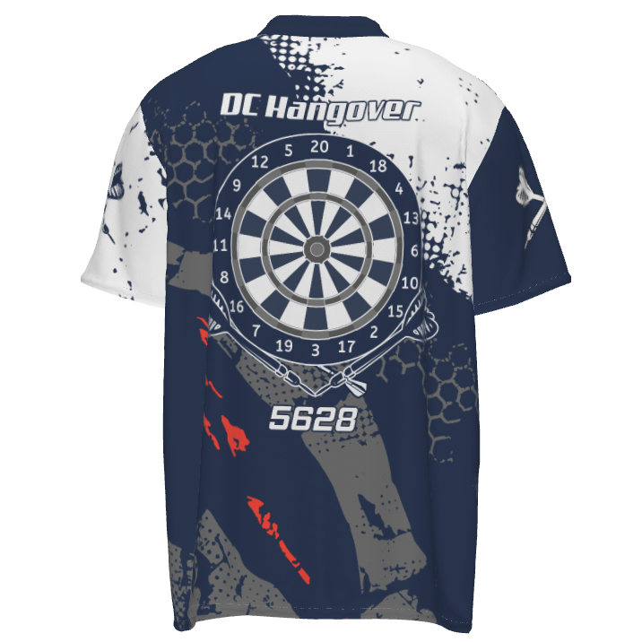 Retro Herren Darts Quarter Shirt mit marineblauem weißen Muster KH767 - Climcat