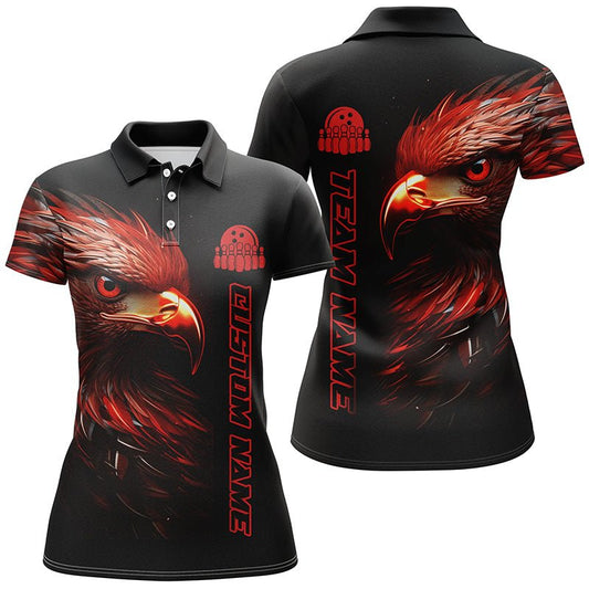 Rote Adler Personalisierte Bowling Polo Shirts für Damen Bowling Liga Bowling Team Trikots Outfits P5312 - Climcat