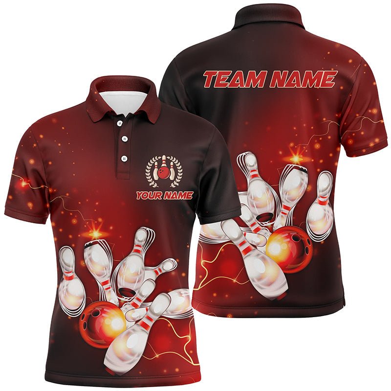 Rote Donnerblitz Personalisierte Bowlinghemden für Herren, Individuelle Bowlingteam Trikots P5153 - Climcat