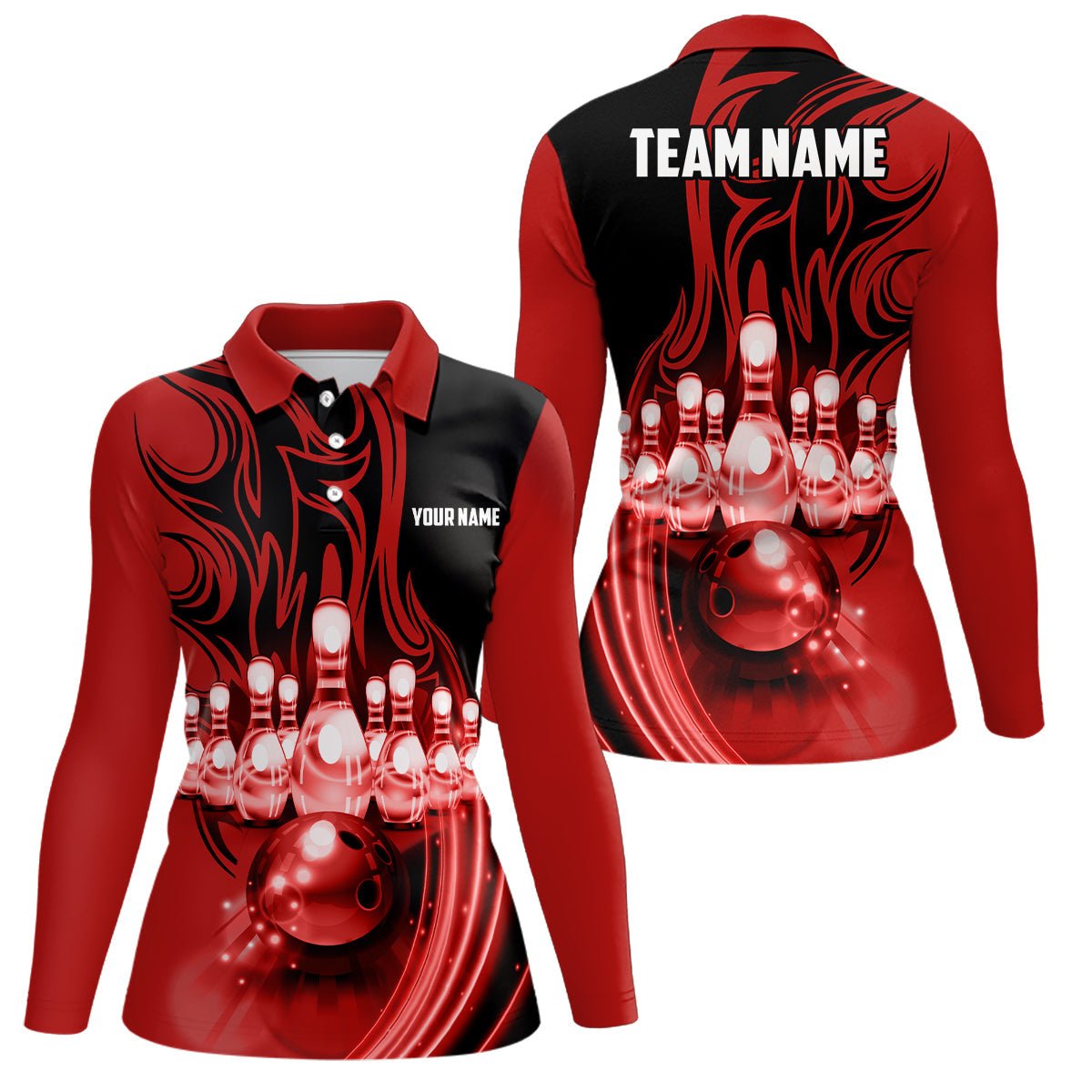 Rote Lichter Personalisierte Team Liga Bowling Trikots Polo Shirts für Damen Q6579 - Climcat