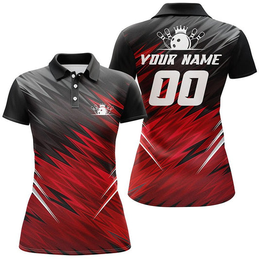 Rote und schwarze Damen-Poloshirts mit kurzen Ärmeln, individuelle Bowling-Shirts für Frauen, Team-Bowlingtrikots Q5137 - Climcat
