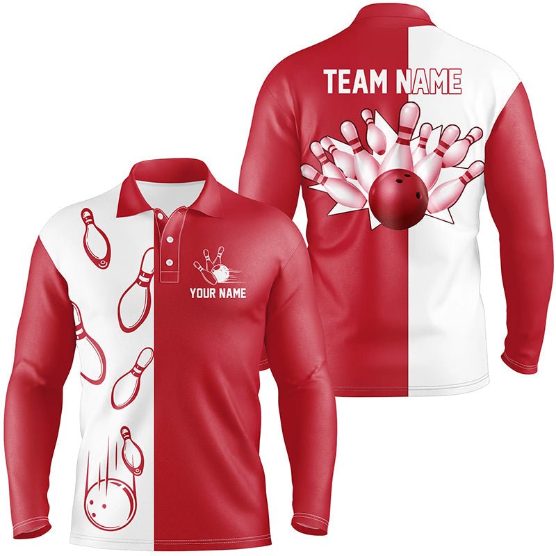 Rote und weiße Retro-Vintage-Bowling-Polo-Shirts für Herren - Individuelle Bowling-Teamtrikots Q6482 - Climcat