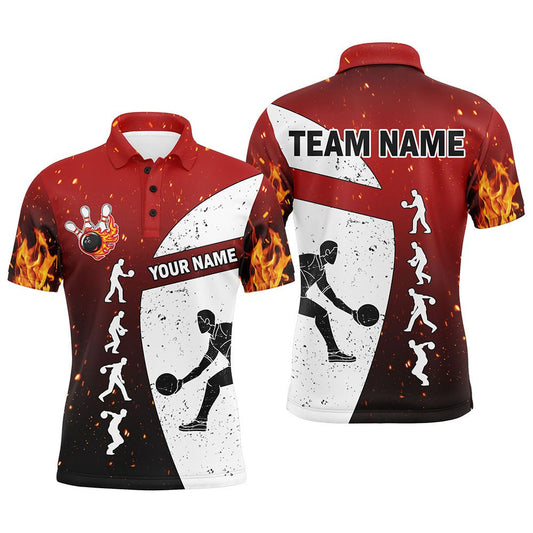Rotes Flammen Bowling Shirt für Herren, Personalisierter Name, Vintage Bowler Trikot für Bowlingliebhaber B123 - Climcat