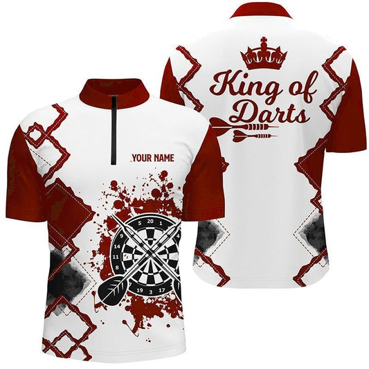 Rotes und weißes Darts-Quarter-Zip-Shirt für Herren, individuell anpassbares cooles Darts-Trikot E849 - Climcat