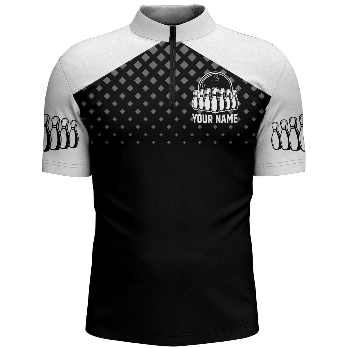 Schwarz-Weißes Herren Bowling-Shirt mit individuellem Bowling-Trikot, 1/4 Zip Bowling-Shirt für das Team BDT47 PVRNS - Climcat