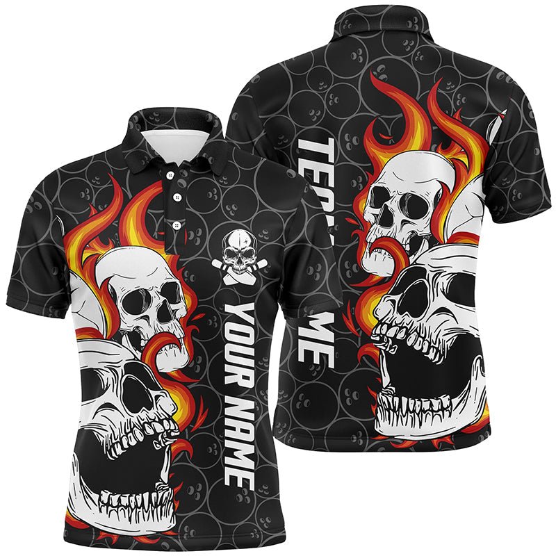 Schwarze Tarnmuster Bowling Polo Shirts für Herren - Individuell gestaltete Bowling Team Liga Trikots mit Flammen und Totenkopf - Q6495 - Climcat