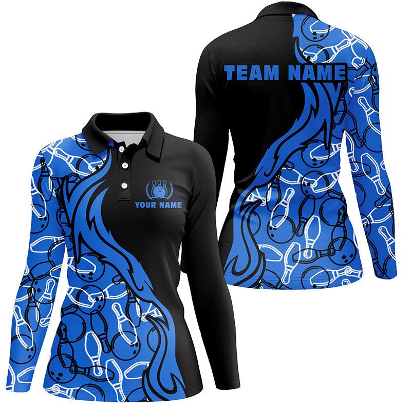 Schwarze und blaue Muster Bowling Polo Shirts für Damen, individuelle Team Bowling Trikots für Mädchen Bowler Q5355 - Climcat