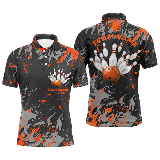 Schwarze und orangefarbene Camouflage-Bowling-Teamshirts - Individuelle Herren-Poloshirts für Bowling-Ligen - P5361 - Climcat
