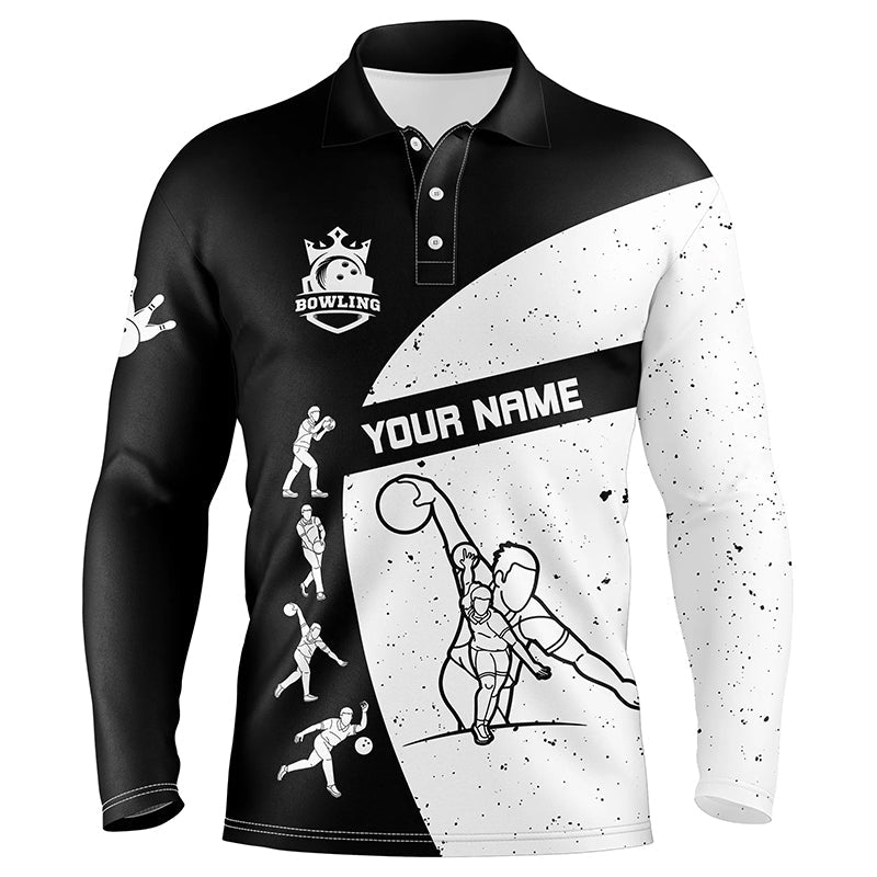 Schwarze und weiße Bowling-Polo-Shirts für Herren - Individuelles Bowling-Team-Ligashirt, Bowlingshirts für Herren Q6211 - Climcat