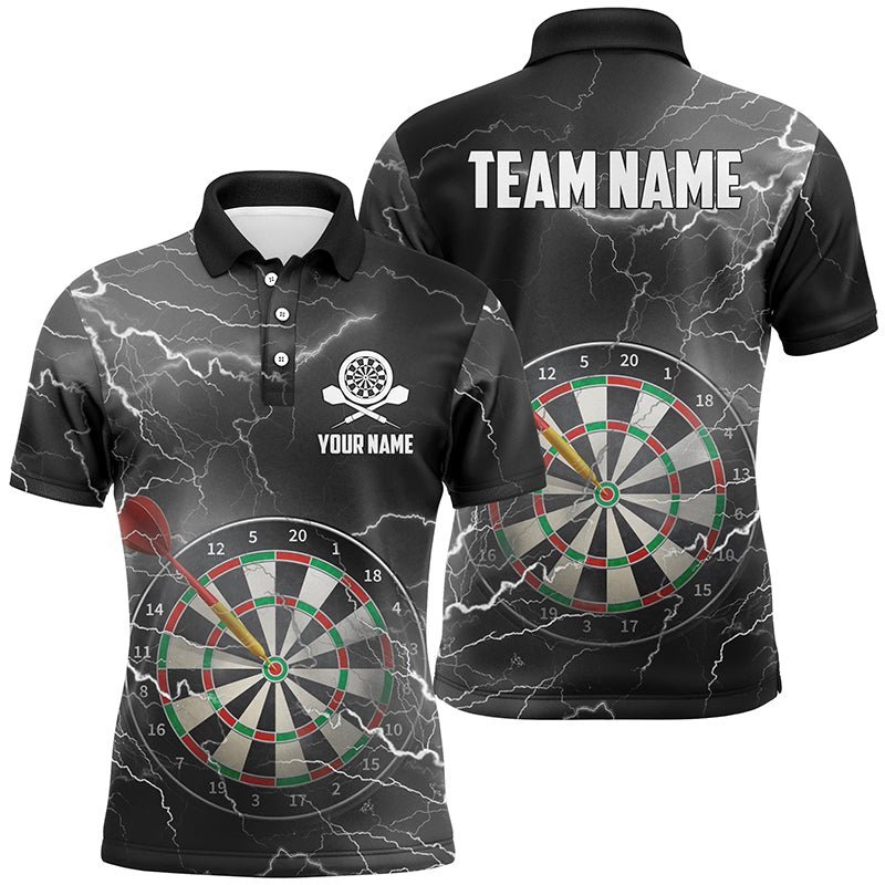 Schwarzes graues Herren Darts Polo Shirt mit Blitz und Donner, individuell anpassbares Darts-Shirt für Männer, Darts Trikot N47 - Climcat