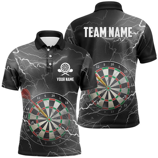 Schwarzes graues Herren Darts Polo Shirt mit Blitz und Donner, individuell anpassbares Darts-Shirt für Männer, Darts Trikot N47 - Climcat