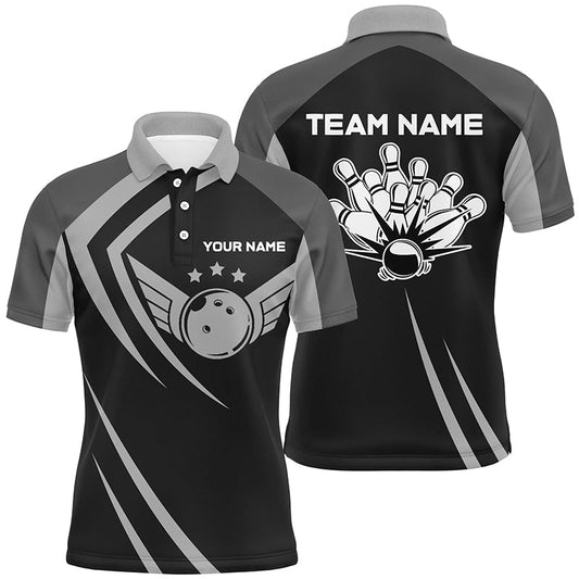 Schwarzes Retro-Vintage-Bowling-Polo-Shirt für Herren | Personalisiertes Bowling-Team-Liga-Trikot Q6593 - Climcat