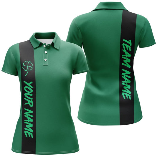 Schwarzes und grünes Retro-Glück Damen Bowling Polo Shirt - Individuelles St. Patrick's Day Team Liga Bowling Trikot Q7044 - Climcat