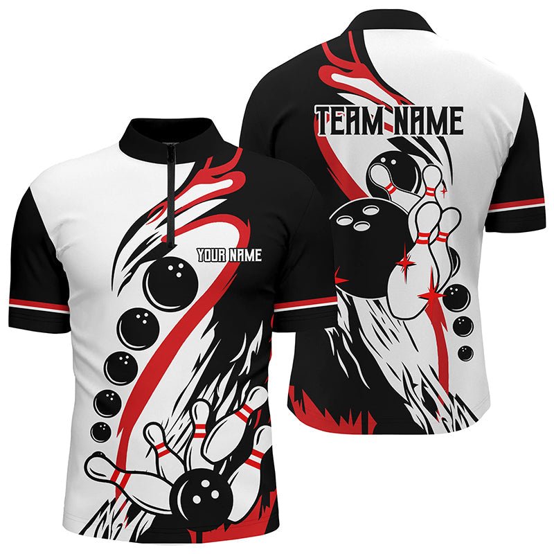 Individuelles Bowling-Shirt für Herren, Viertelreißverschluss-Shirt Schwarz und Gold, Herren-Bowler-Trikot, individuelles Bowling-Team N13