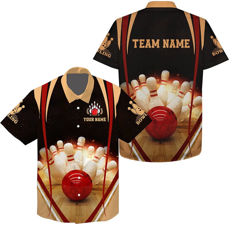Schwarzes Vintage-Hawaiihemd für Bowling, individueller Name und Teamname, Herren-Bowlerhemd, Bowling-Teamhemden Q4477 - Climcat