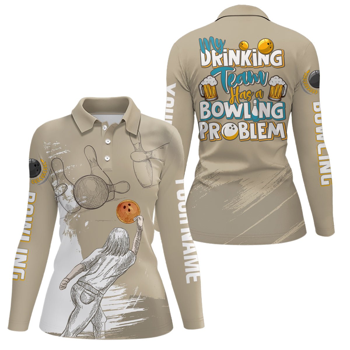 Vintage Damen Bowling Polo Shirt Personalisiert Mein Trinkteam hat ein Bowling-Problem Team Liga Trikots Q7017 - Climcat