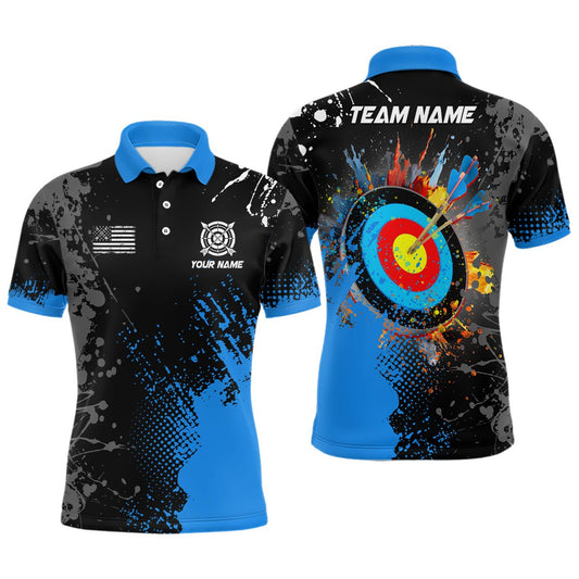 3D Bogenschießen Polo - Shirt - Unisex - Personalisiert mit Wunschname - Blau - T1102 - Climcat
