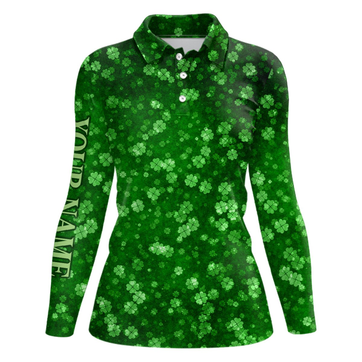 3D Grunge Grüne Kleeblätter St. Patrick's Day Damen Golf Polo Shirts - Personalisierte Golfgeschenke für Frauen L1417 - Climcat