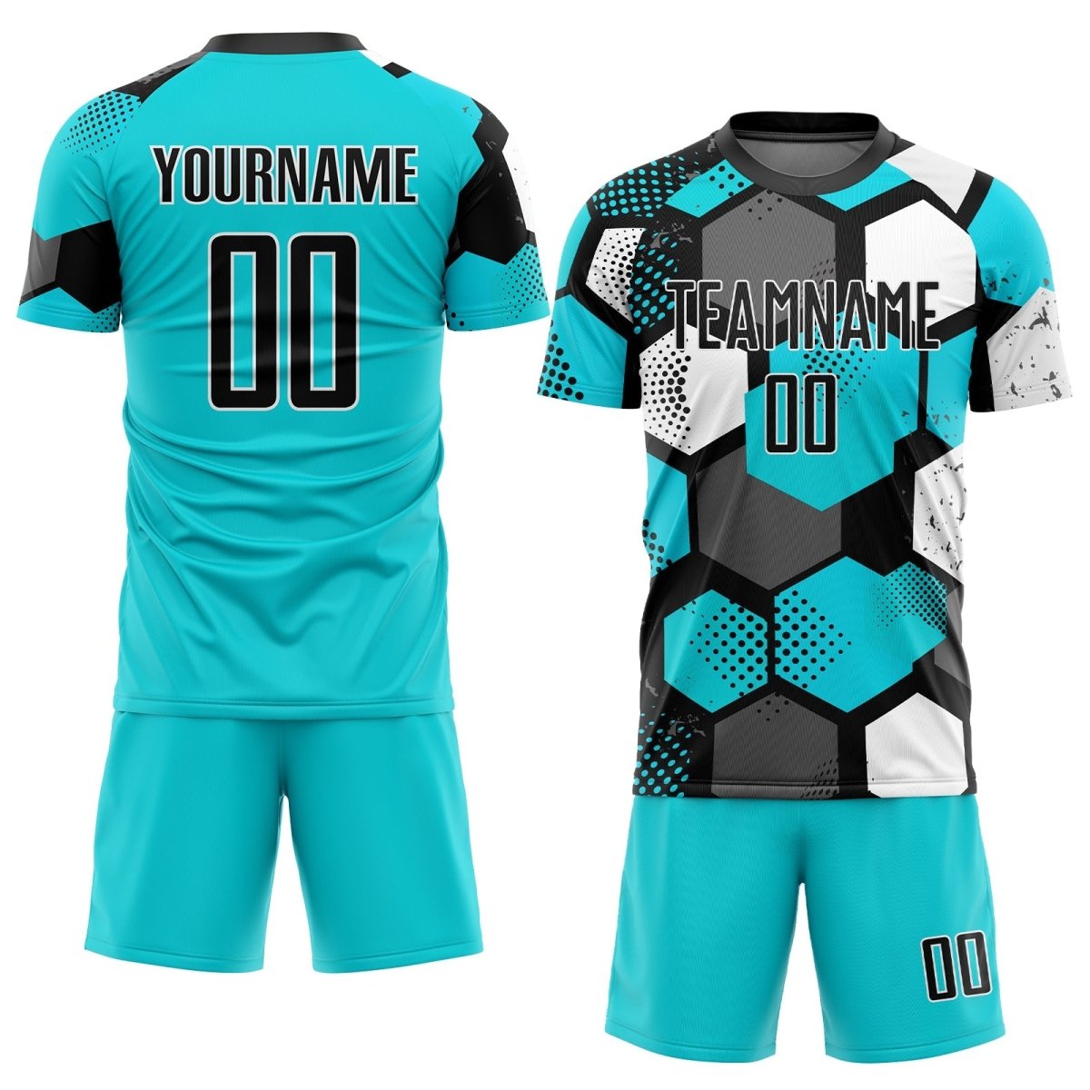 Benutzerdefiniertes Aqua Schwarz - Weiß Sublimationsfußballtrikot F675 - Climcat