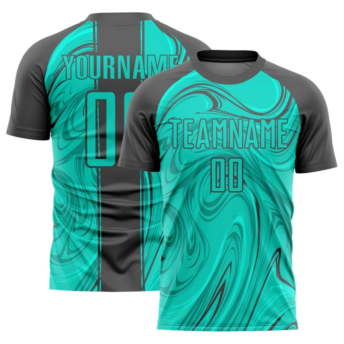 Benutzerdefiniertes Aqua Stahlgrau Abstraktes Fluid Sublimation Fußball - Trikot H647 - Climcat