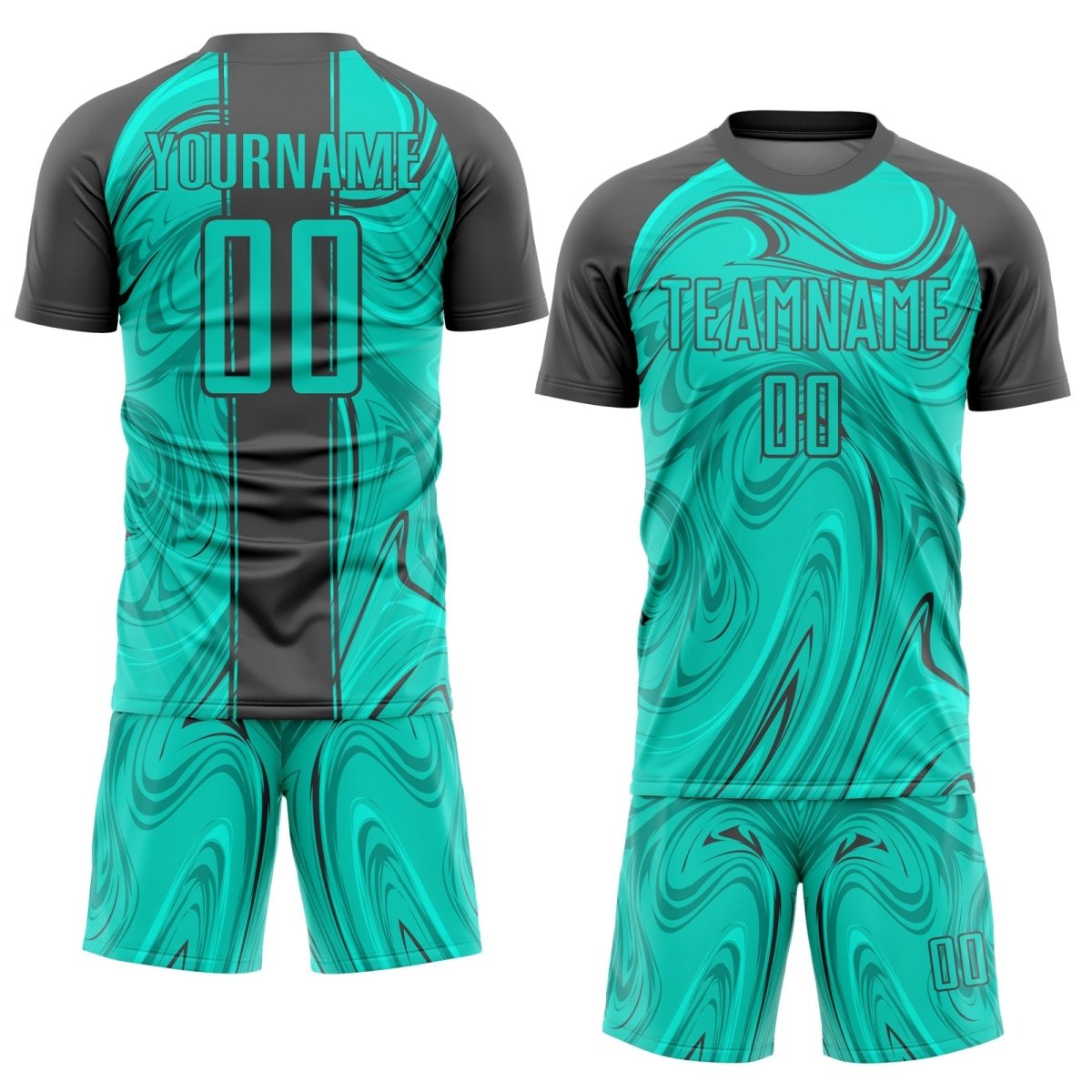 Benutzerdefiniertes Aqua Stahlgrau Abstraktes Fluid Sublimation Fußball - Trikot H647 - Climcat