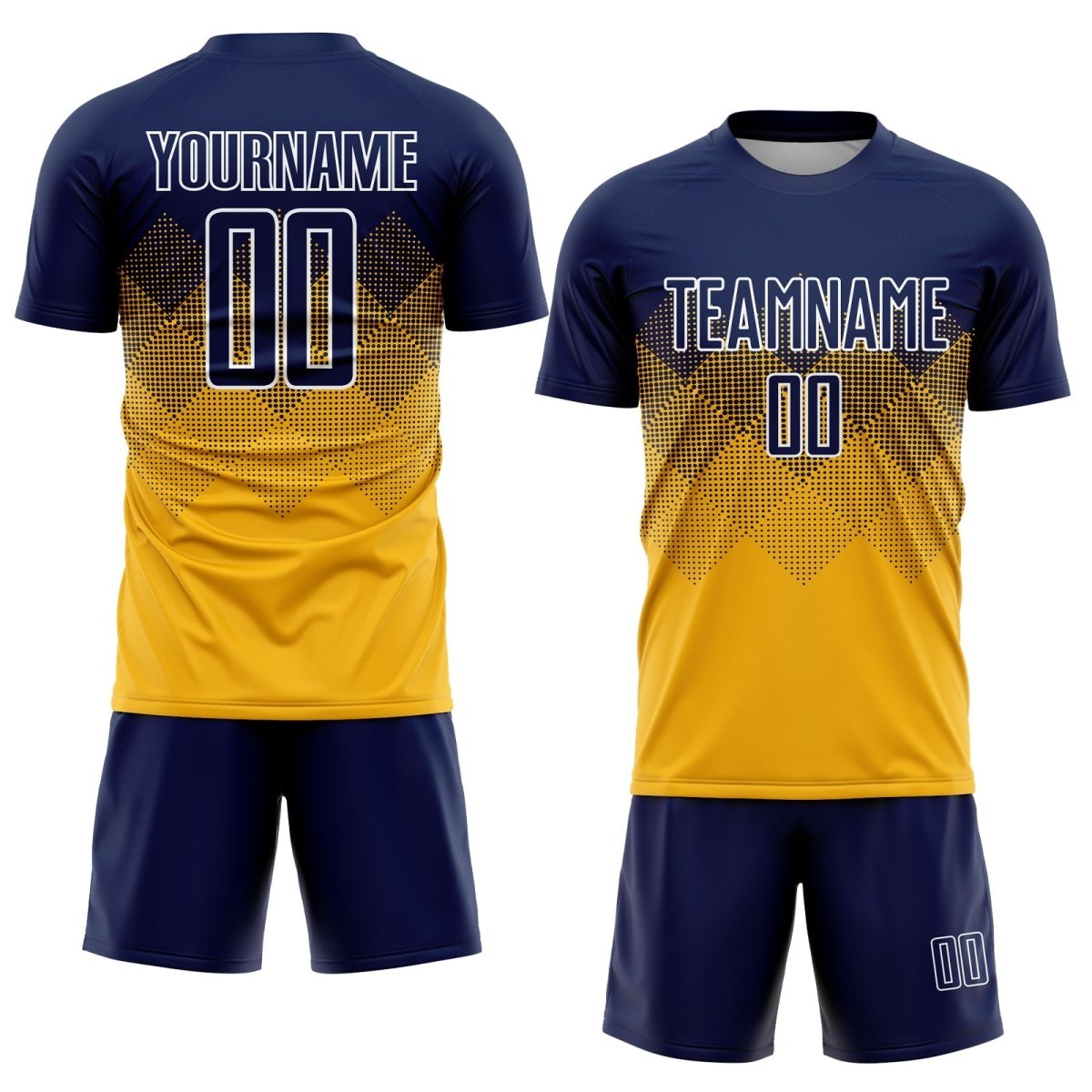 Benutzerdefiniertes Gold - Navy - Weiß Sublimationsfußballtrikot Y190 - Climcat