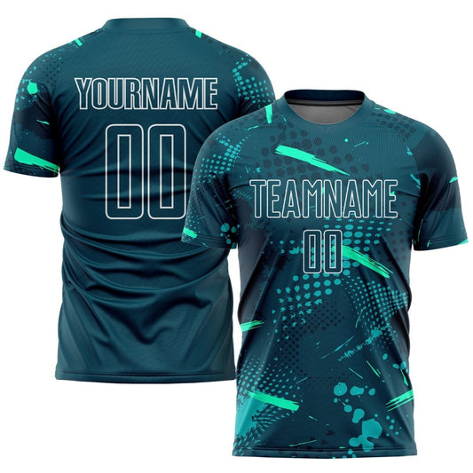 Benutzerdefiniertes grünes Teal Sublimations Fußballtrikot M731 - Climcat