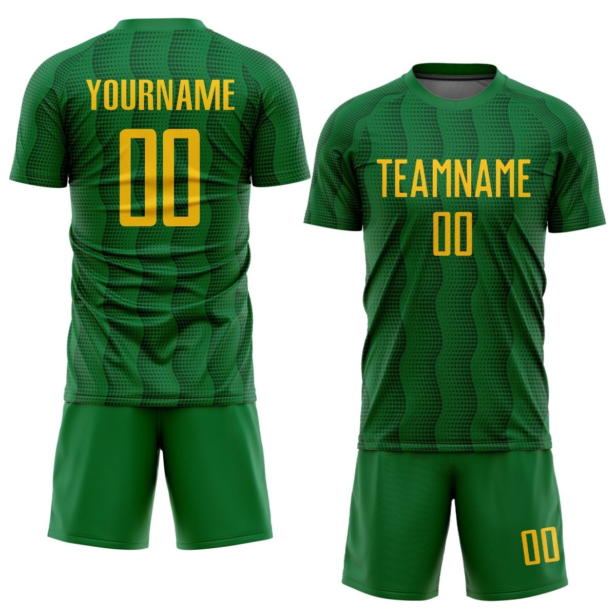 Benutzerdefiniertes Kelly Green Gold Sublimations - Fußballtrikot E231 - Climcat