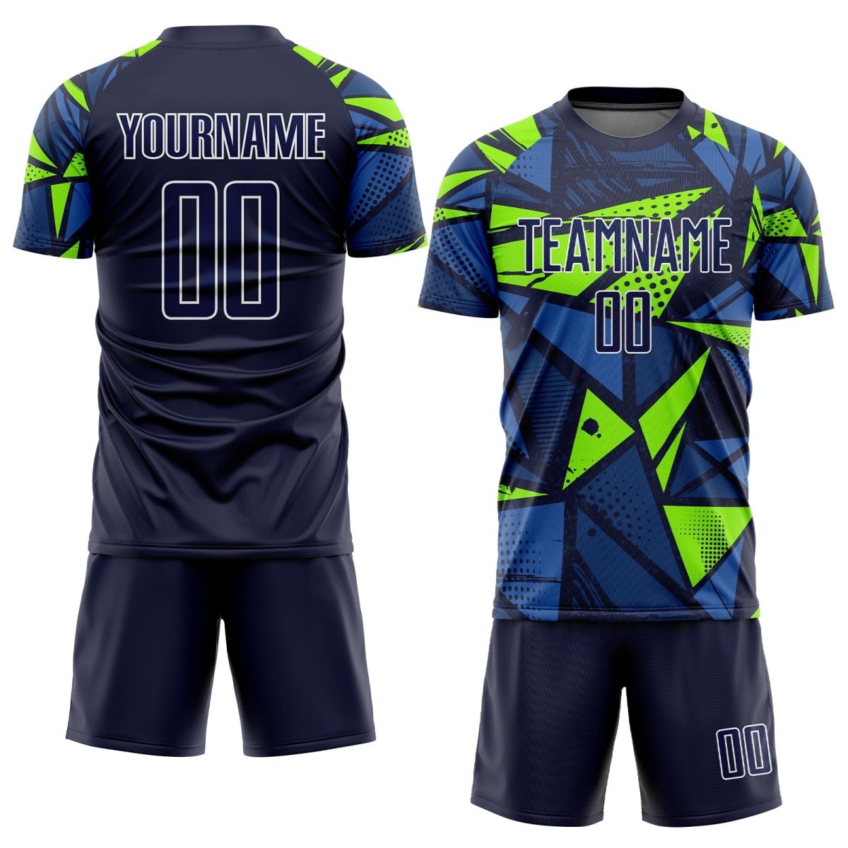 Benutzerdefiniertes Navy - Neon - Grünes Sublimations - Fußballtrikot B377 - Climcat