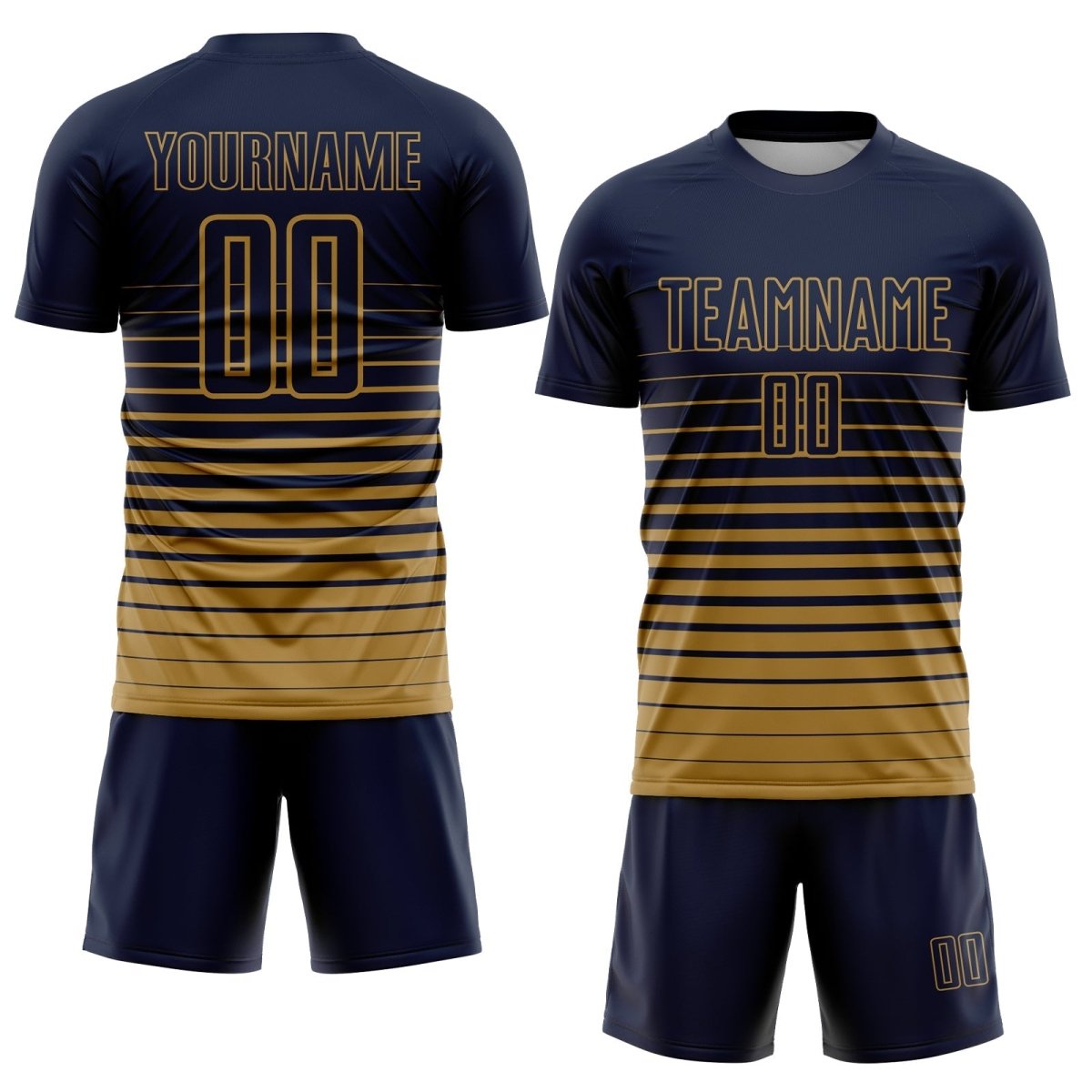 Benutzerdefiniertes Navy Old Gold Nadelstreifen Farbverlauf Fashion Sublimation Fußballtrikot S232 - Climcat