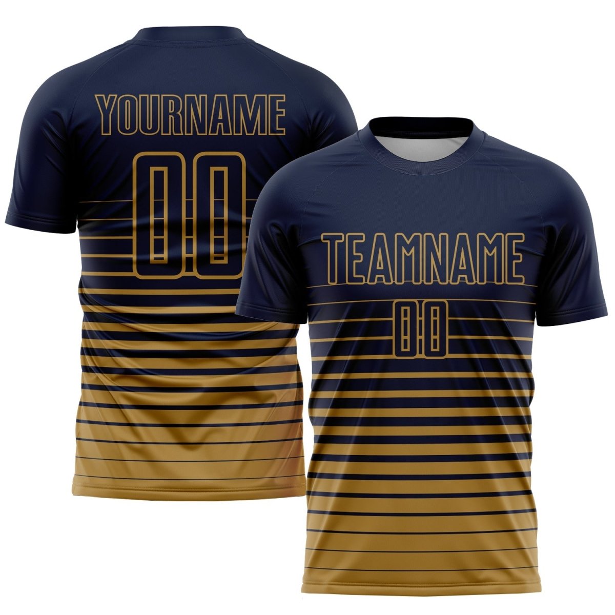 Benutzerdefiniertes Navy Old Gold Nadelstreifen Farbverlauf Fashion Sublimation Fußballtrikot S232 - Climcat