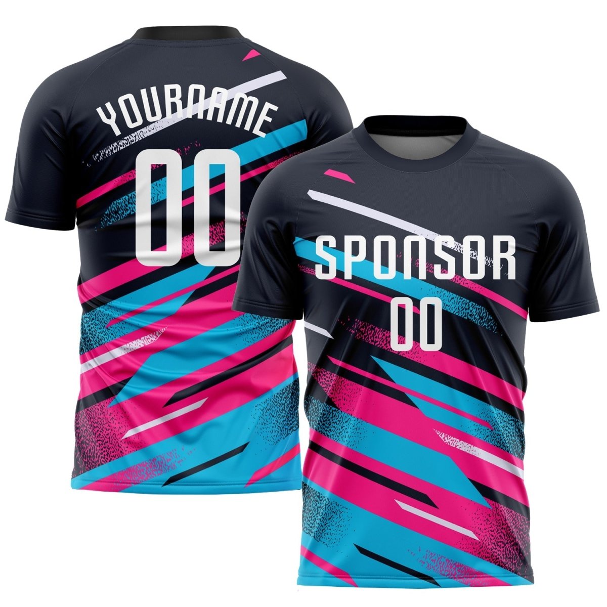 Benutzerdefiniertes Navy Weiß Pink - Hellblau Sublimations Fußballtrikot R984 - Climcat