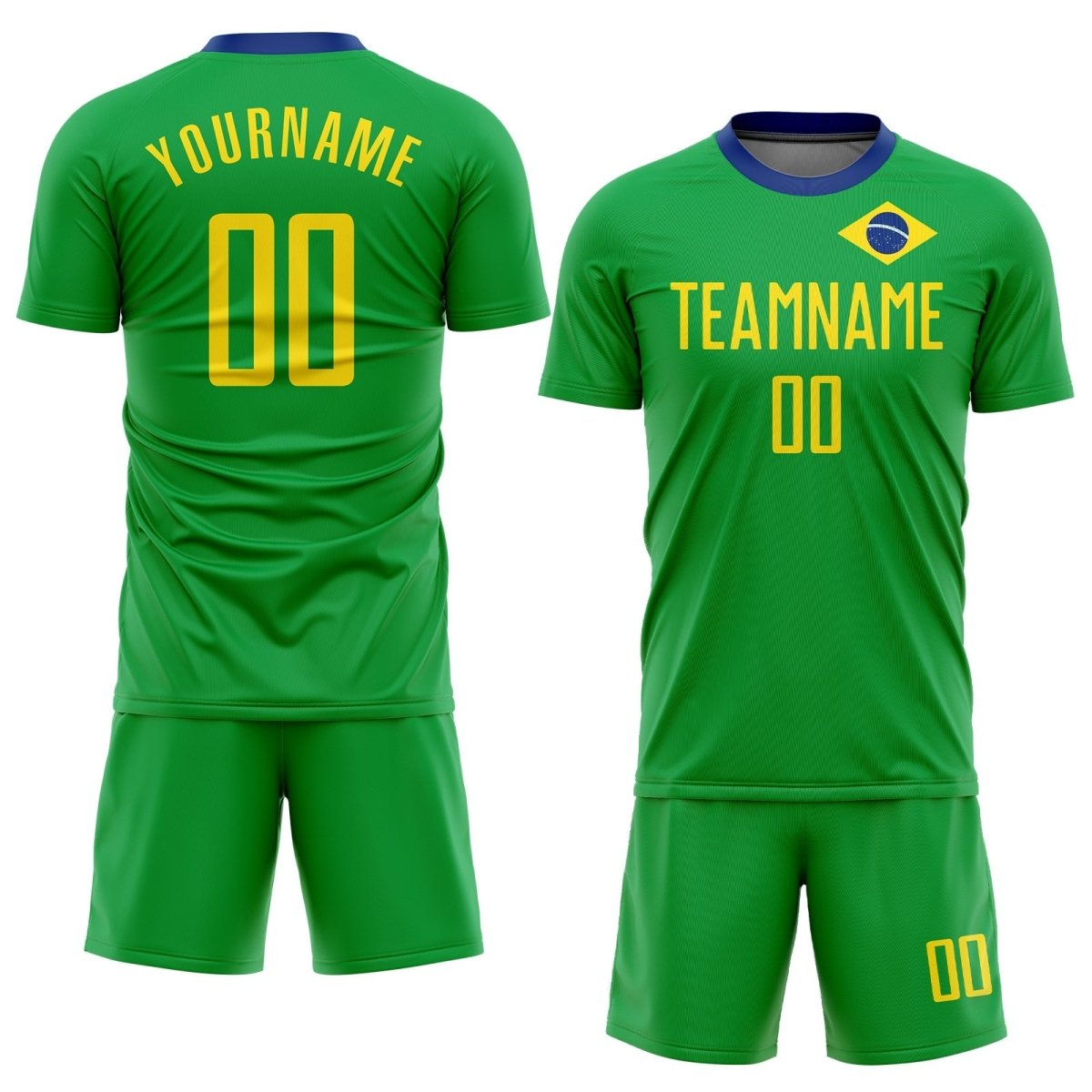 Benutzerdefiniertes Neon - Grün - Gold - Royal Sublimations - Brasilien Fußballtrikot Q255 - Climcat
