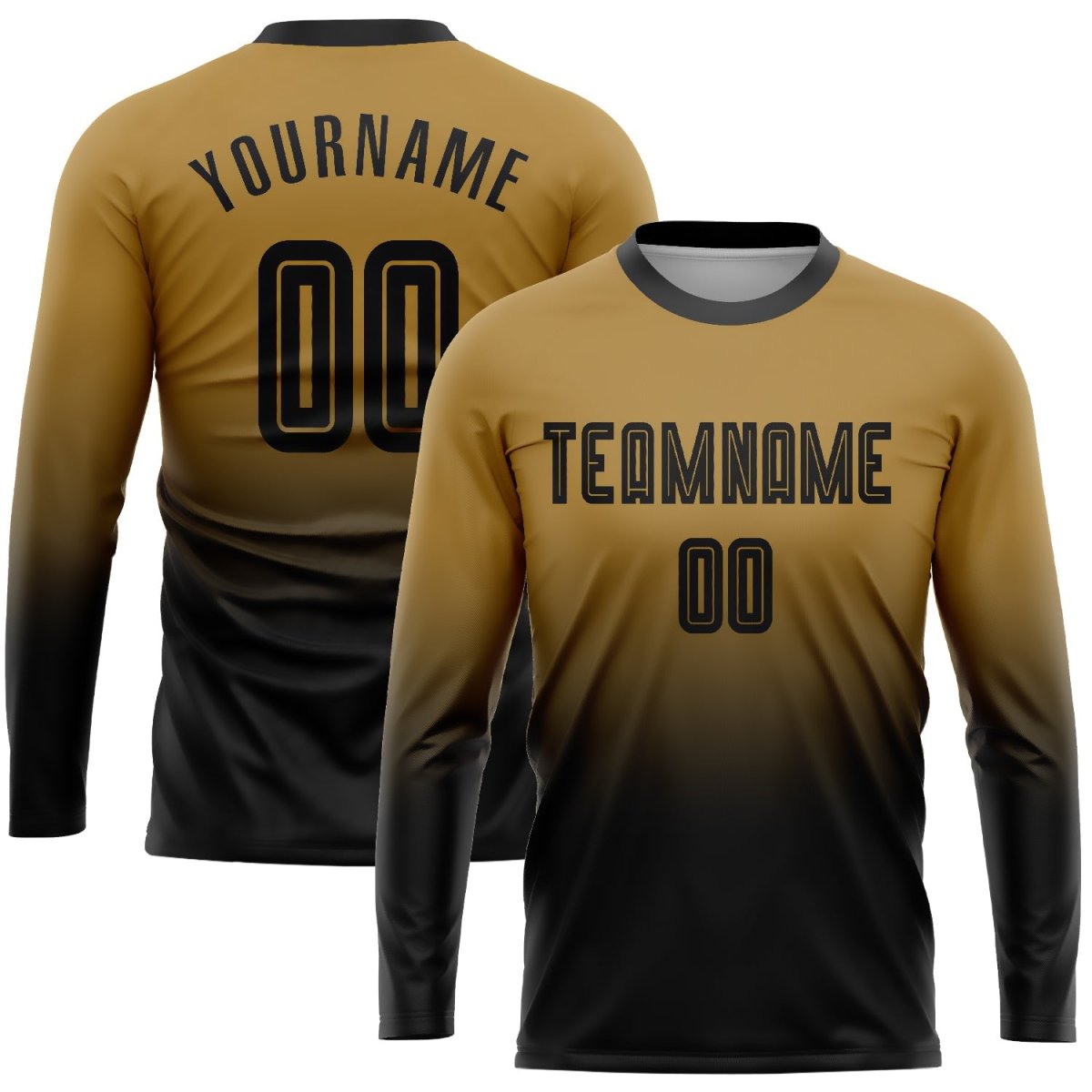 Benutzerdefiniertes Old Gold Schwarz Sublimation Langarm Fade Fashion Fußballtrikot U179 - Climcat