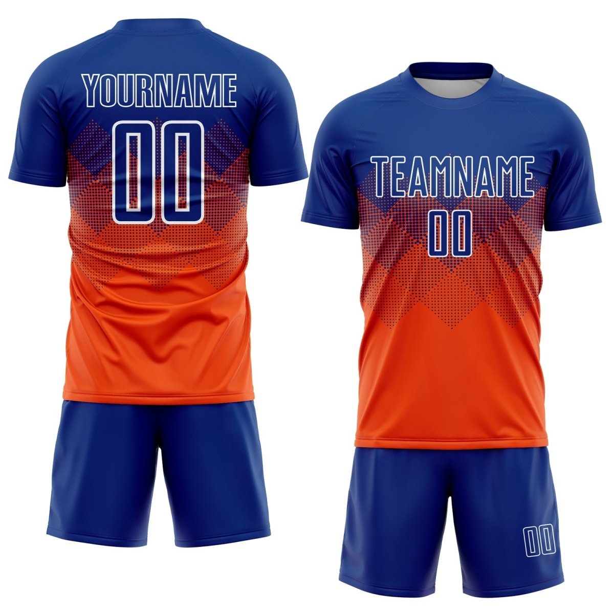 Benutzerdefiniertes Orange - Königsblau - Weiße Sublimations - Fußballtrikot E993 - Climcat