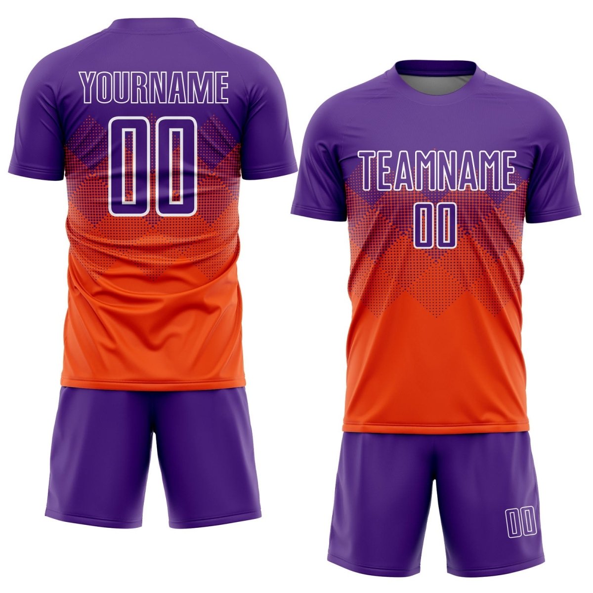 Benutzerdefiniertes Orange - Lila - Weiße Sublimations - Fußballtrikot D883 - Climcat