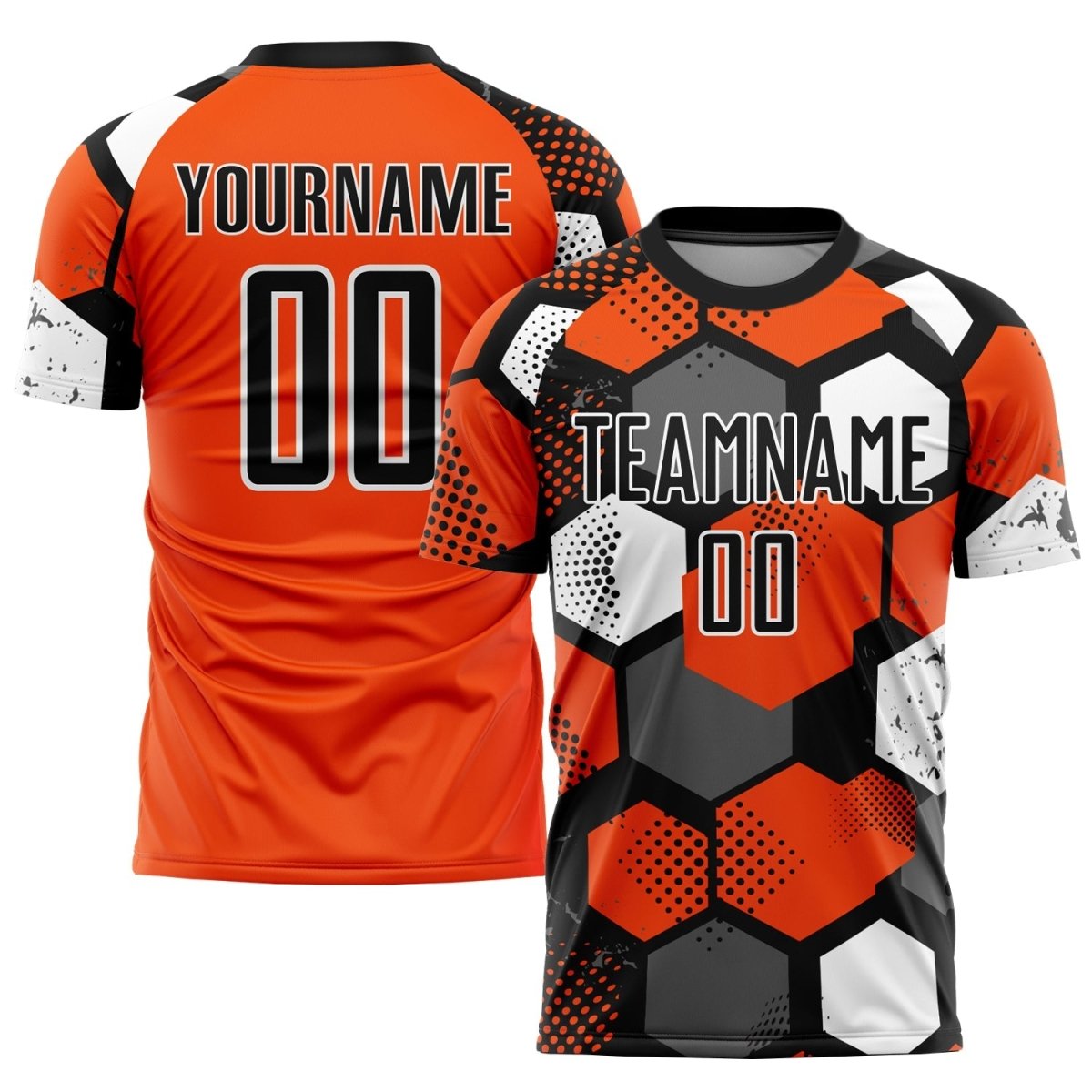 Benutzerdefiniertes Orange - Schwarz - Weiß Sublimations - Fußballtrikot P688 - Climcat