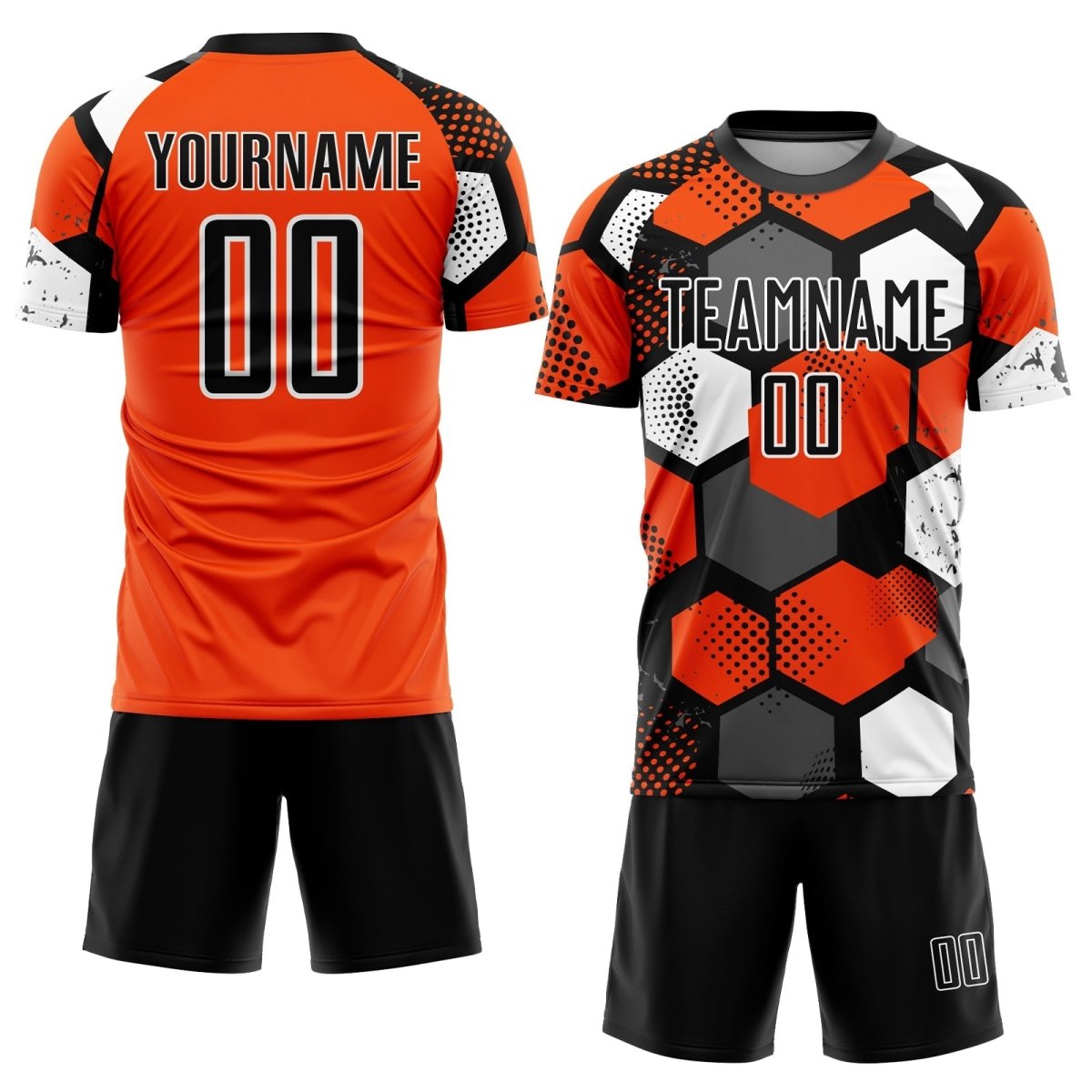 Benutzerdefiniertes Orange - Schwarz - Weiß Sublimations - Fußballtrikot P688 - Climcat