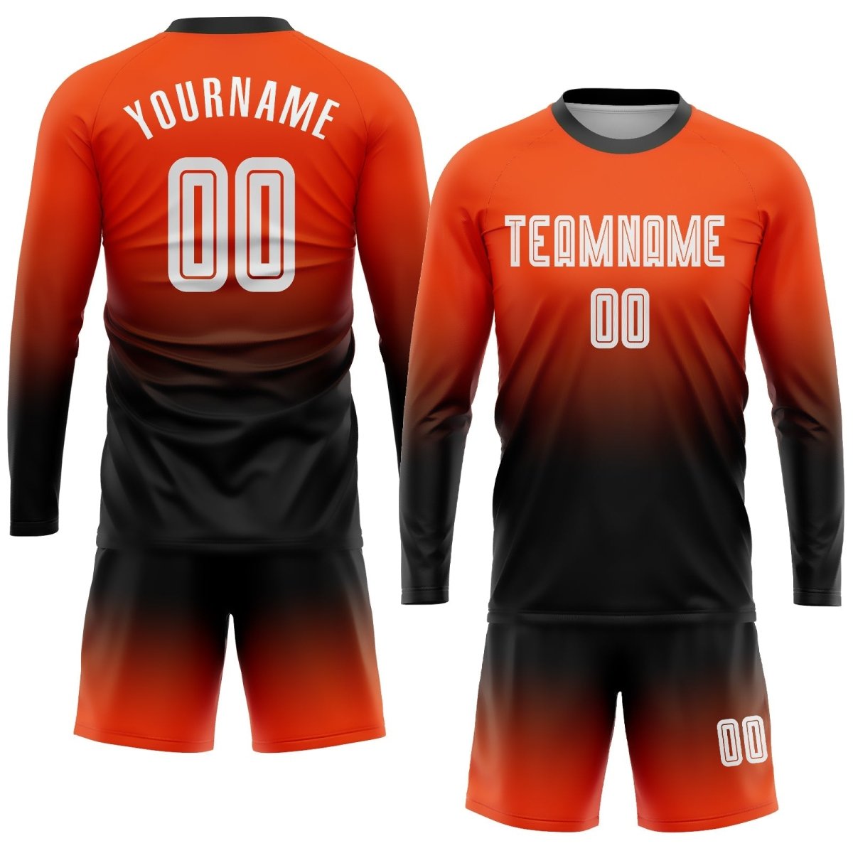 Benutzerdefiniertes Orange - Weiß - Schwarz Sublimations Langarm Fade Mode Fußballtrikot M928 - Climcat