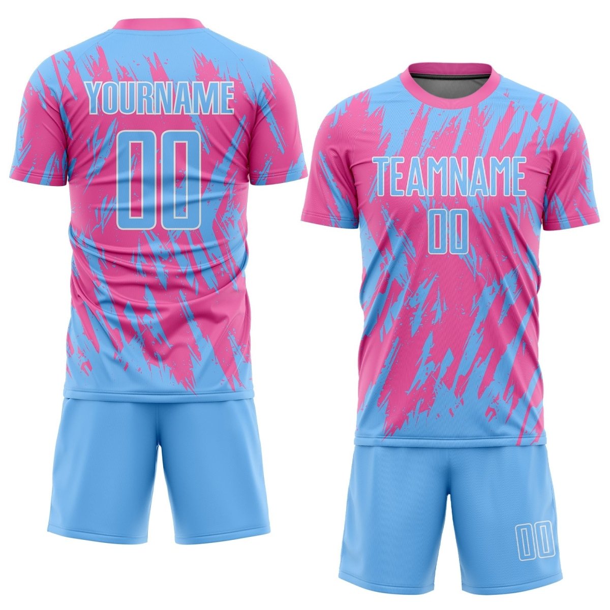 Benutzerdefiniertes Pink Hellblau - Weiße Sublimations Fußballtrikot D118 - Climcat