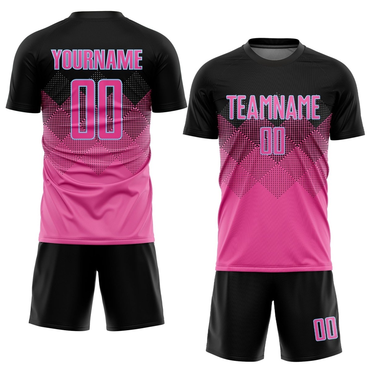 Benutzerdefiniertes Pink - Schwarz - Hellblau Farbverlauf Quadrat - Form Sublimation Fußballtrikot M454 - Climcat