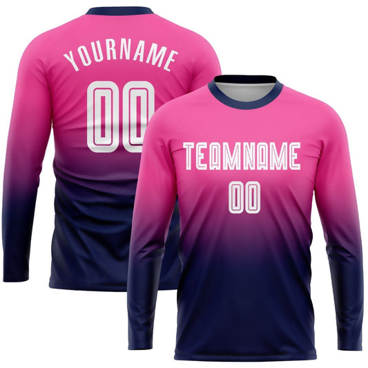 Benutzerdefiniertes Pink - Weiß - Navy Sublimations Langarm - Fade Fashion Fußballtrikot Y203 - Climcat