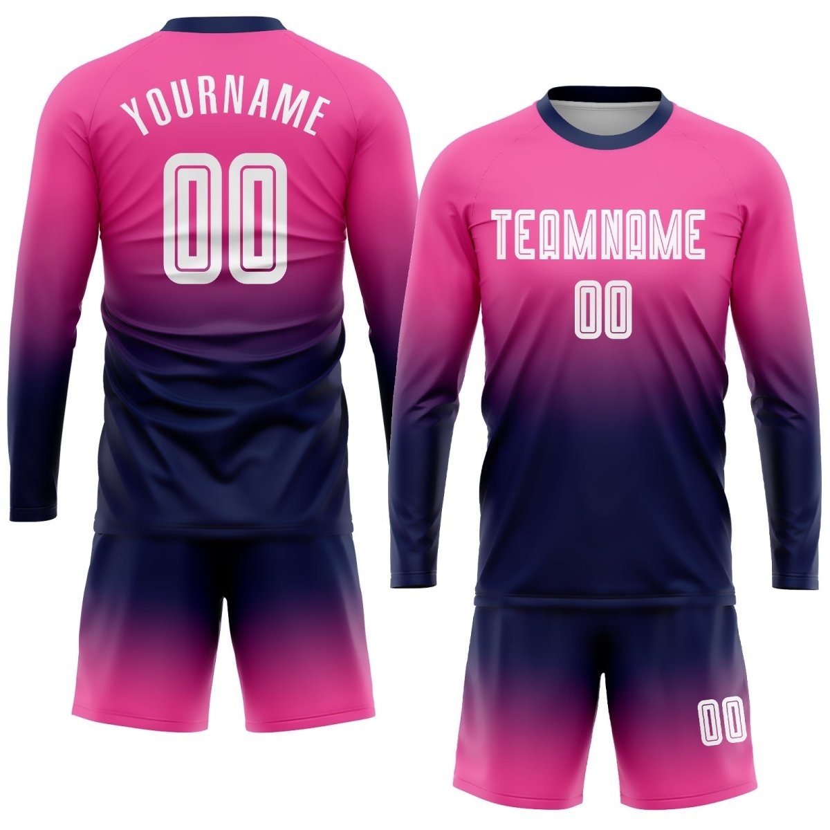 Benutzerdefiniertes Pink - Weiß - Navy Sublimations Langarm - Fade Fashion Fußballtrikot Y203 - Climcat