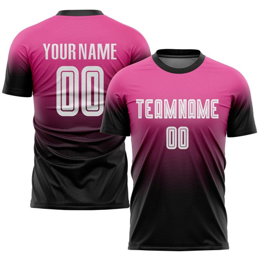 Benutzerdefiniertes Pink - Weiß - Schwarz Sublimation Fade Fashion Fußballtrikot Z464 - Climcat