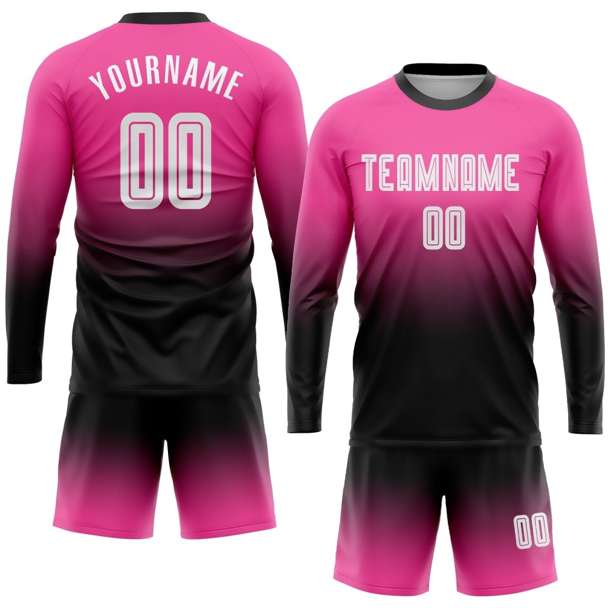 Benutzerdefiniertes Pink - Weiß - Schwarz Sublimation Langarm Fade Mode Fußballtrikot U627 - Climcat