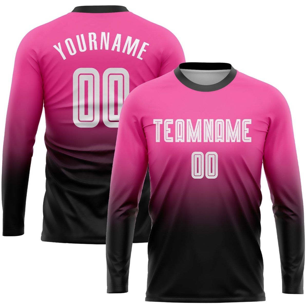 Benutzerdefiniertes Pink - Weiß - Schwarz Sublimation Langarm Fade Mode Fußballtrikot U627 - Climcat