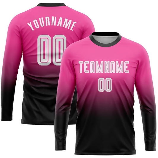 Benutzerdefiniertes Pink - Weiß - Schwarz Sublimation Langarm Fade Mode Fußballtrikot U627 - Climcat