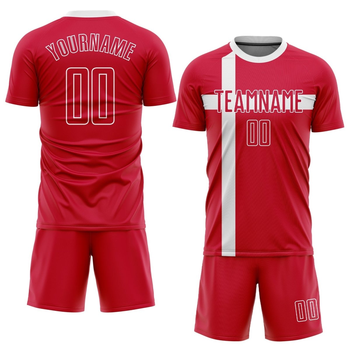 Benutzerdefiniertes Rot - Rot - Weiß Sublimations - Dänisches Flaggen Fußballtrikot K936 - Climcat
